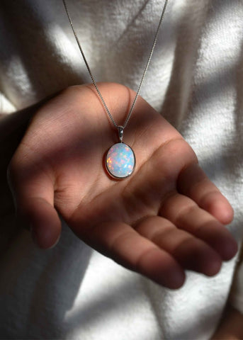 opal necklace silver, teardrop opal necklace