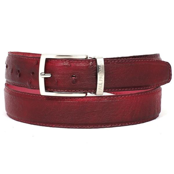 PAUL PARKMAN Men's Burgundy Genuine Ostrich Belt