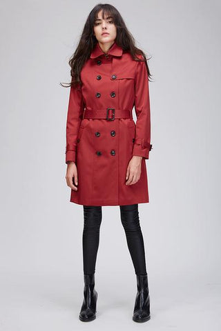 Double Breasted Trench Coat - Red