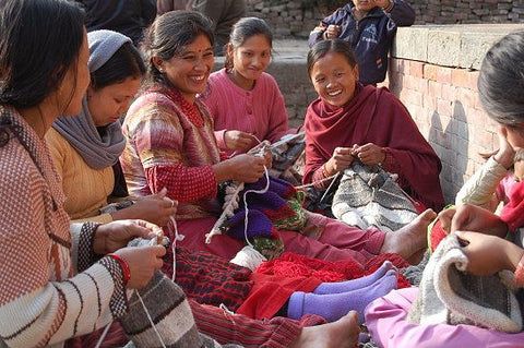 A typical Bhaktapur knitting clutch of six Nepali women