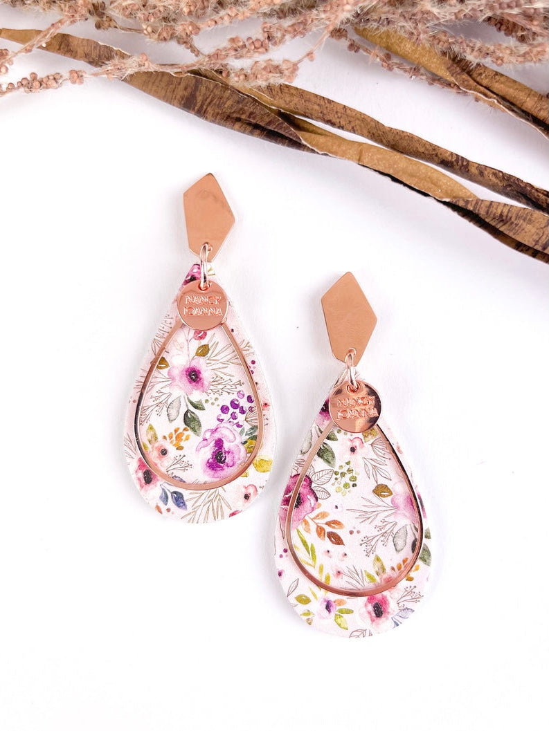 Indi Moo Leather Teardrops - Rose Gold