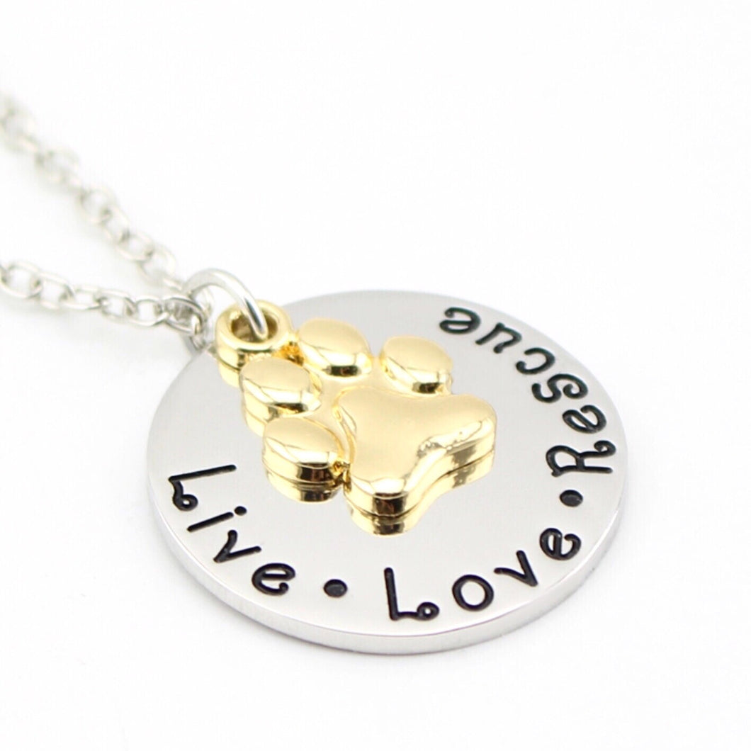 Pendant Necklace Live Love Rescue - Gold & Silver Tone