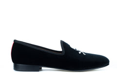Black Velvet Slipper with Skull & Bone