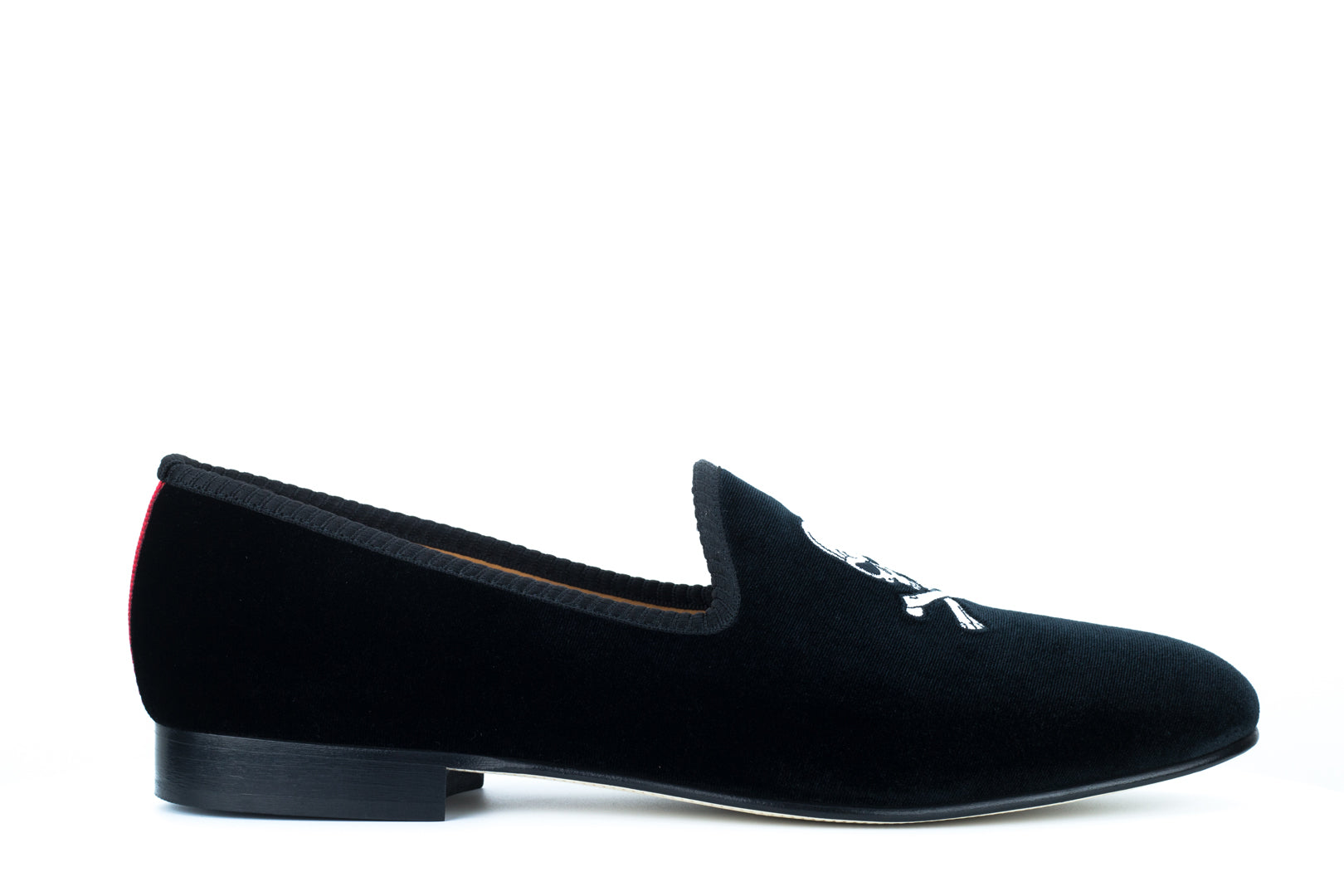 Black Velvet Slipper with Skull & Bone