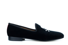Black Velvet Slipper with Skull & Bone