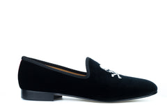 Black Velvet Slipper with Skull & Bone