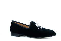 Black Velvet Slipper with Skull & Bone