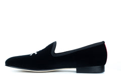 Black Velvet Slipper with Skull & Bone