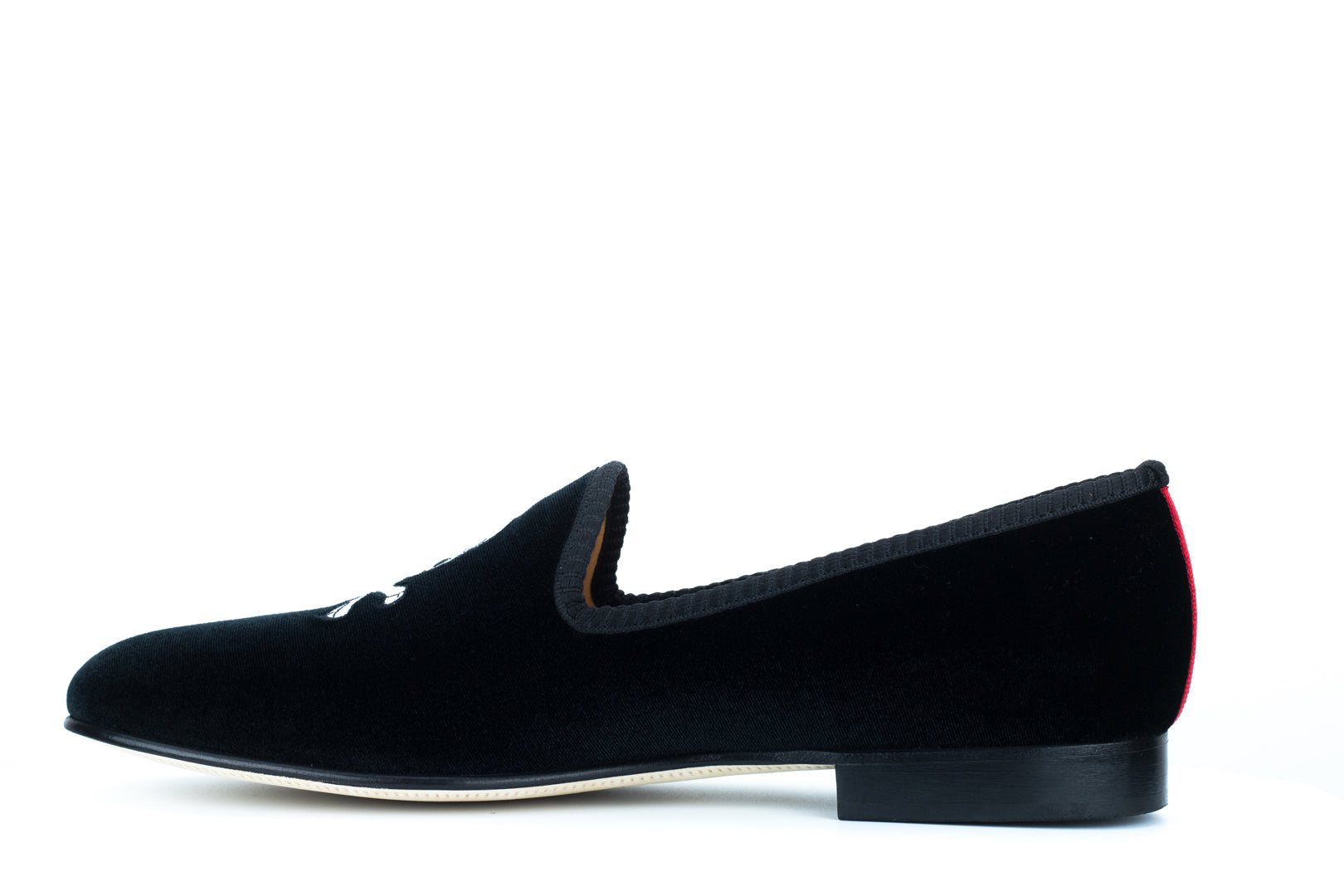 Black Velvet Slipper with Skull & Bone