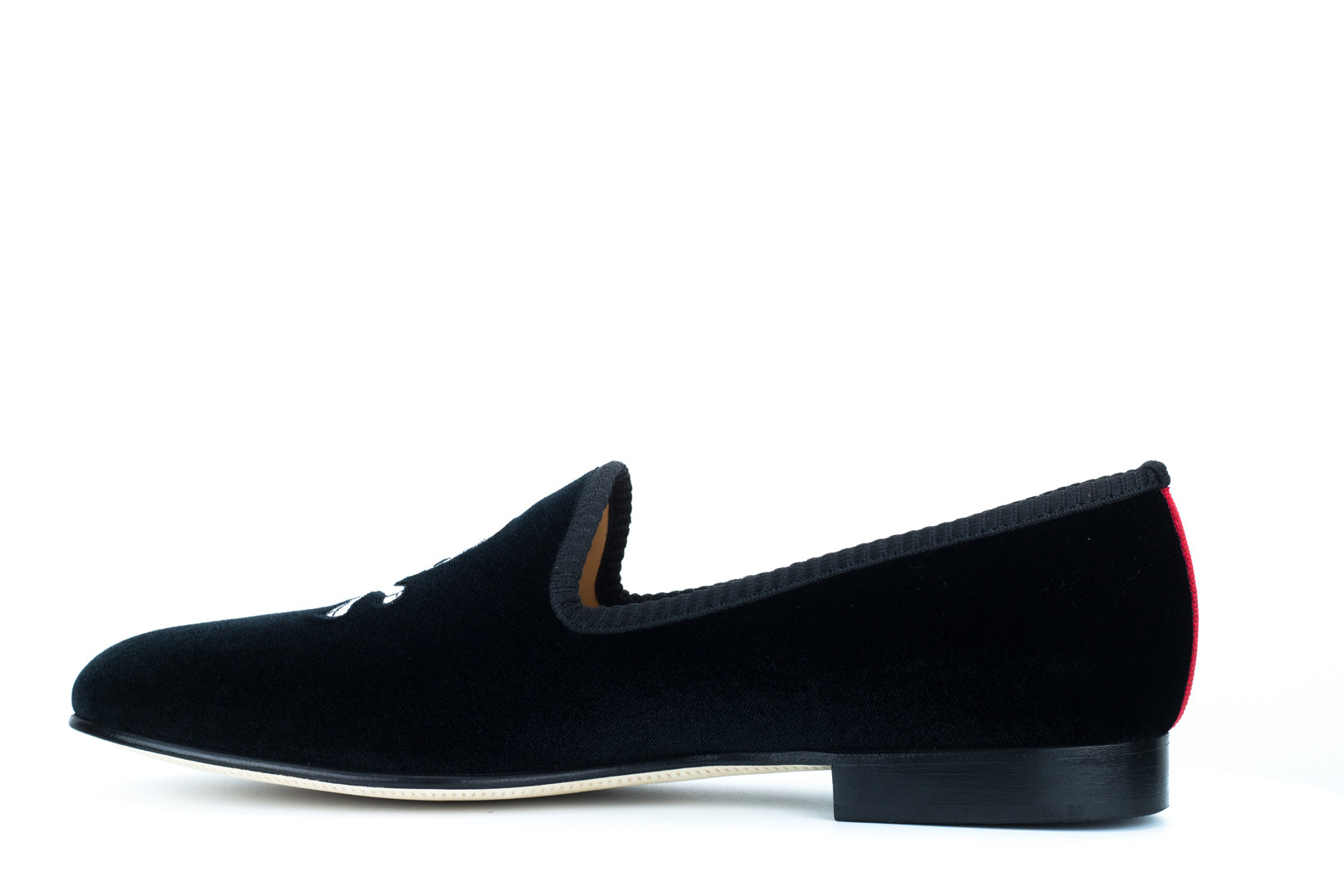 Black Velvet Slipper with Skull & Bone