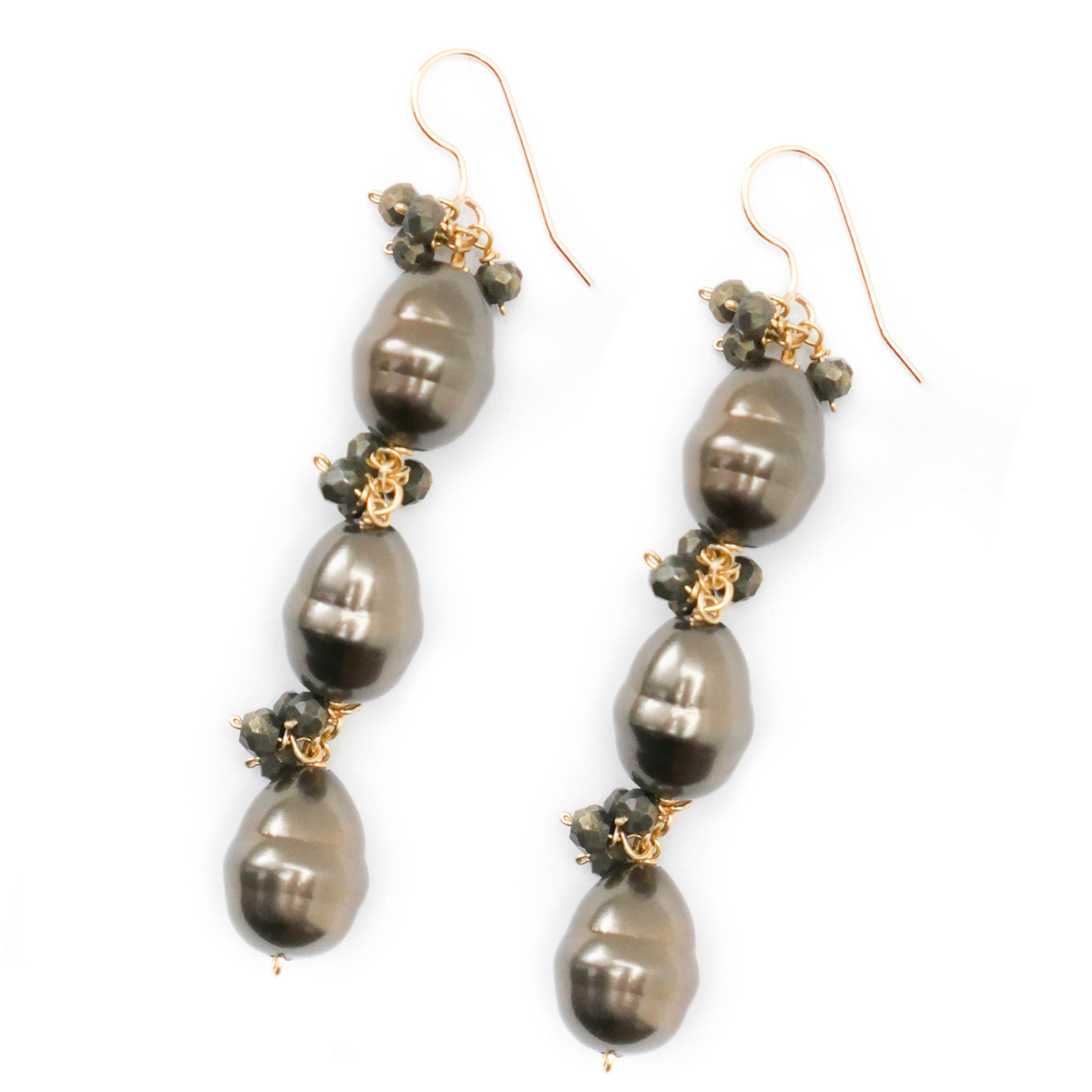 Bailey Earring, Triple Brown Pearl