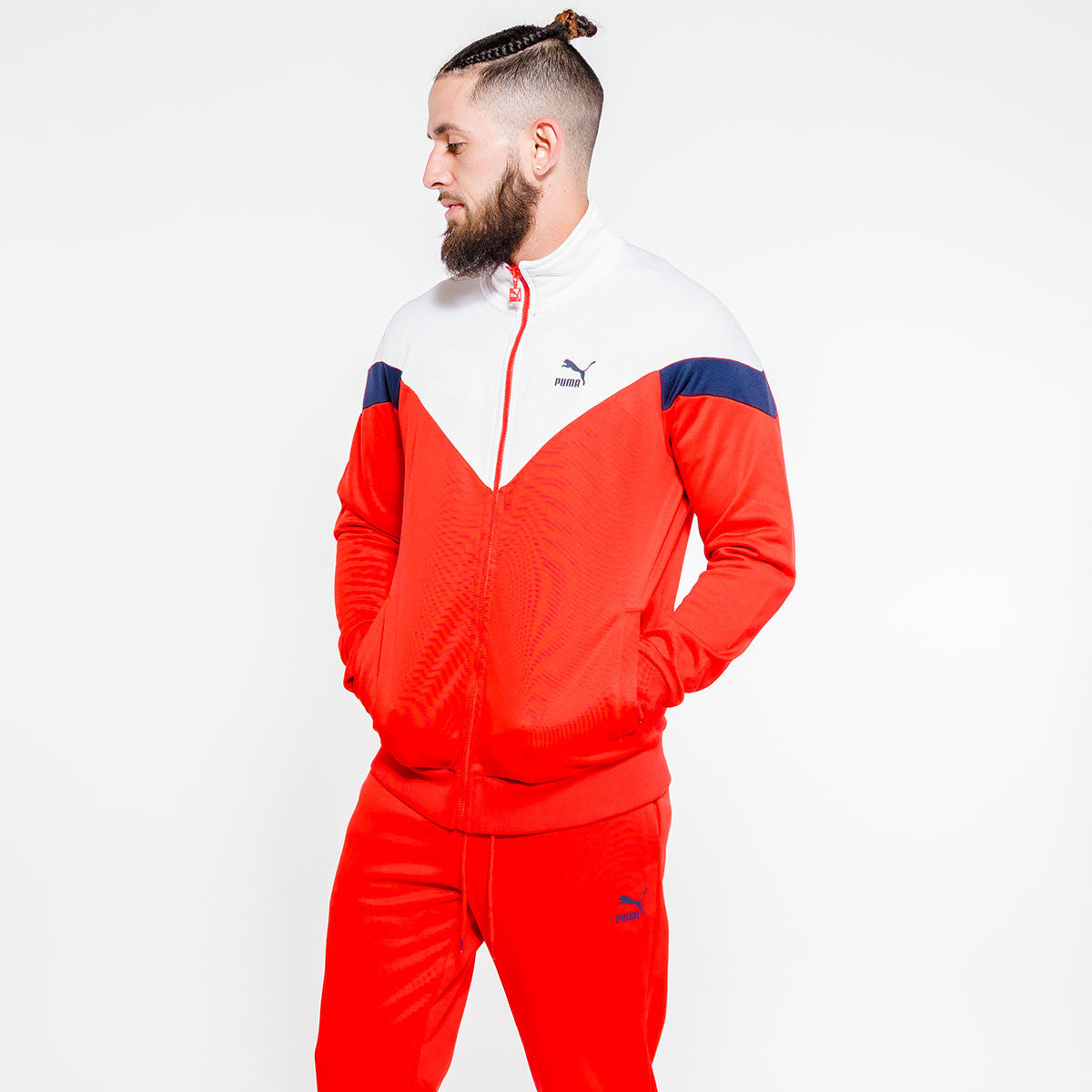 red and white puma sweatsuit