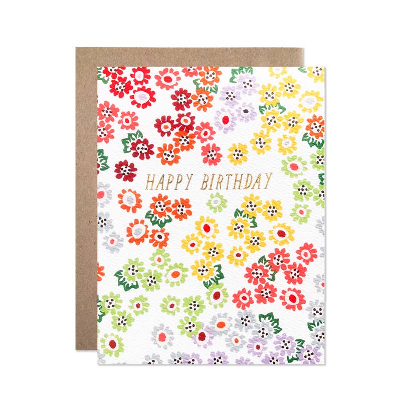 Happy Birthday Tiny Rainbow Floral w Glitter Foil Card