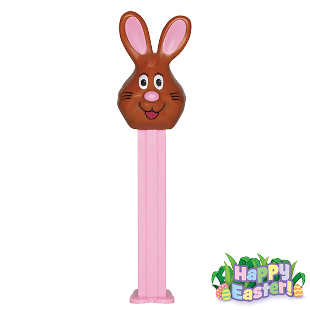 PEZ MINI CANDY DISPENSER EASTER EGG CONTAINER BROWN BUNNY RABBIT PINK STEM