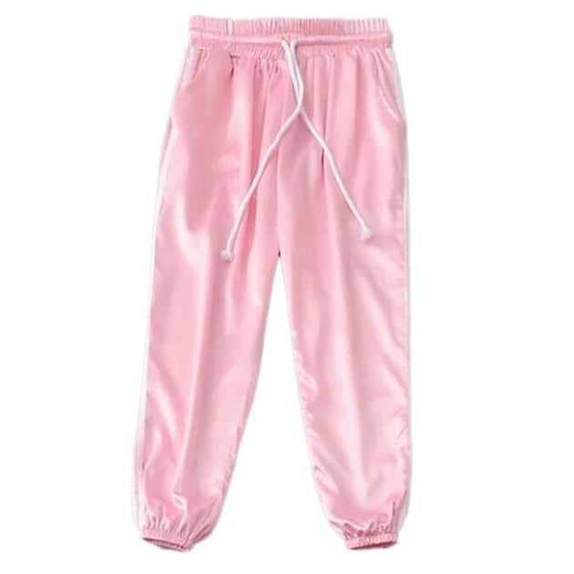 satin pink joggers