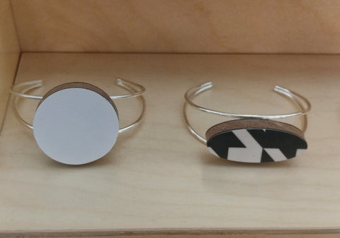 Laminate on wood bracelets by Smashfire Designs during Modernism Week 2018