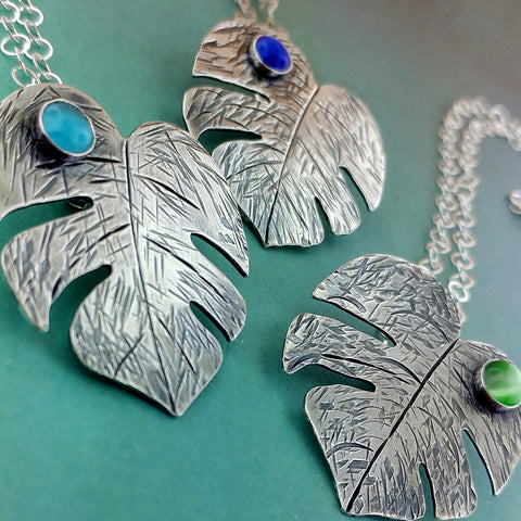 Sterling silver monstera leaf necklaces