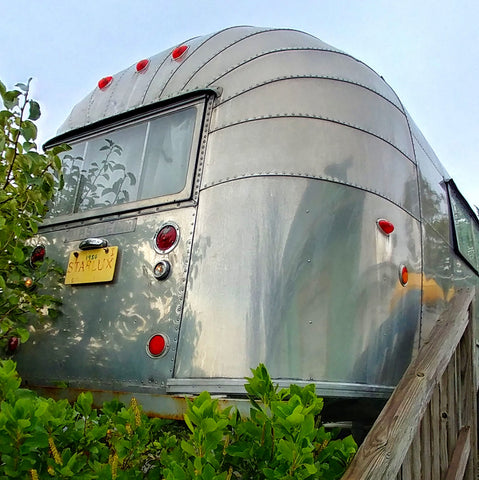 Rear view of the 1956 Airstream trailer at the Starlux Motel in Wildwood, NJ