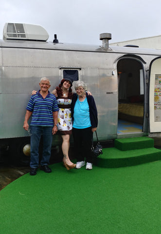 Pic of me, mom and dad outside the Airstream at the Starlux Motel in Wildwood, NJ