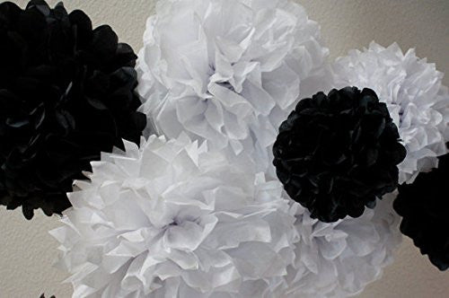 12pcs) Black Mixed Size Tissue Paper Pom Lanterns Originalsgroup