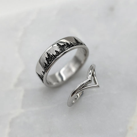 Christine Alaniz Designs - Custom Mountain and Tree Inspired Wedding Ring Set