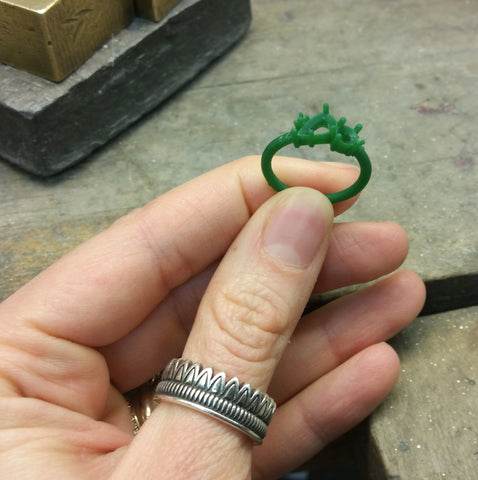 Christine Alaniz Designs 3D printed wax of a custom engagement ring