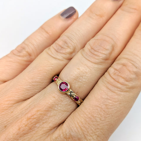 Christine Alaniz Designs Heirloom Ruby Ring on the hand