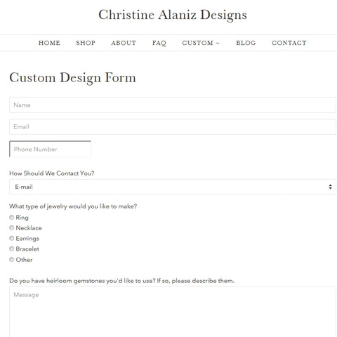 Christine Alaniz Designs Custom Design Form