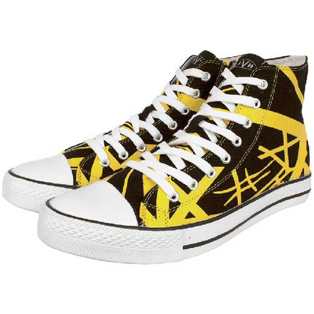 black and yellow high tops