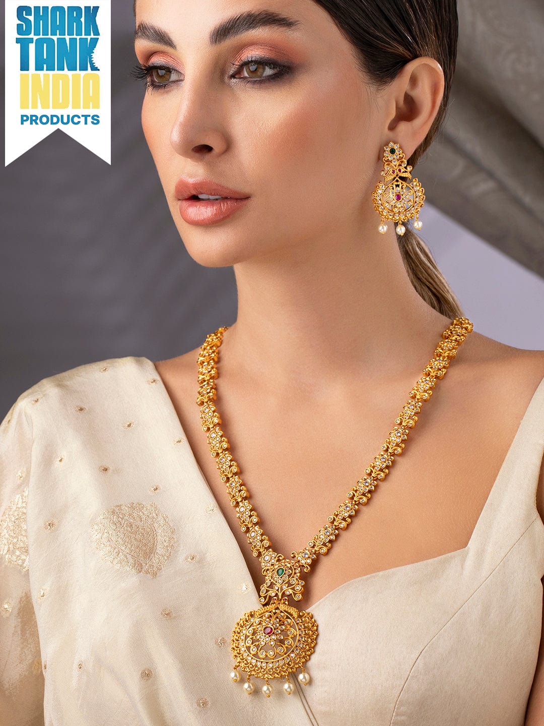 Buy Traditional Gold Plated Floral Necklace Set - Rubans