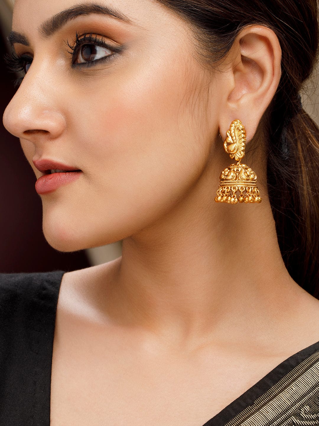 Shop Rubans Gold Plated Handcrafted Peacock Shaped Ghungroo Jhumka ...