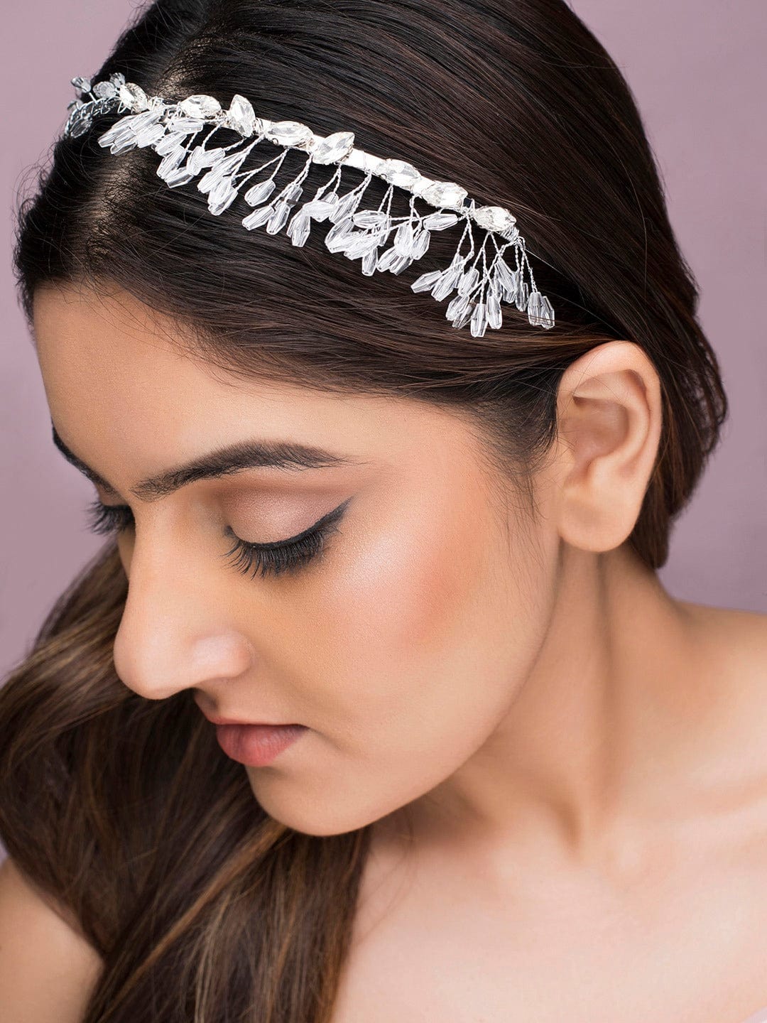 Rubans Women Silver-Plated Hair Band With Transparent Crystals Design.
