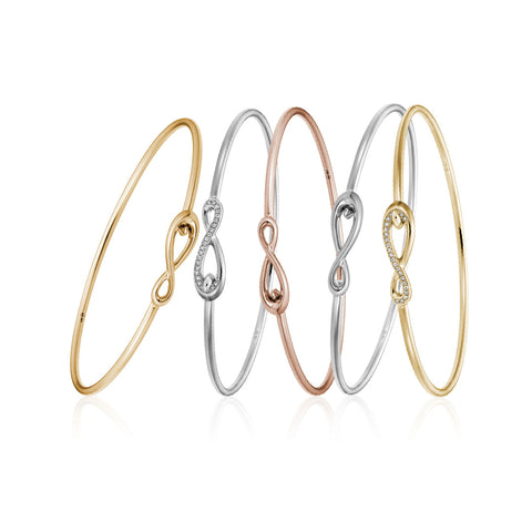 Cypress Bangles in 14K yellow, white and rose gold, both with and without diamonds. Prices range from $895 to $1,195.