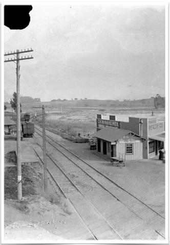 An old photo of the Ronsheimer building and the railroad through Penngrove circa 1890’s