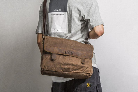 Waxed Canvas Messenger Bag, Personalized Crossbody Bag, Canvas Laptop Bag, Large Briefcase, Christmas Gift, Men's Travel Bag, Mens Satchel