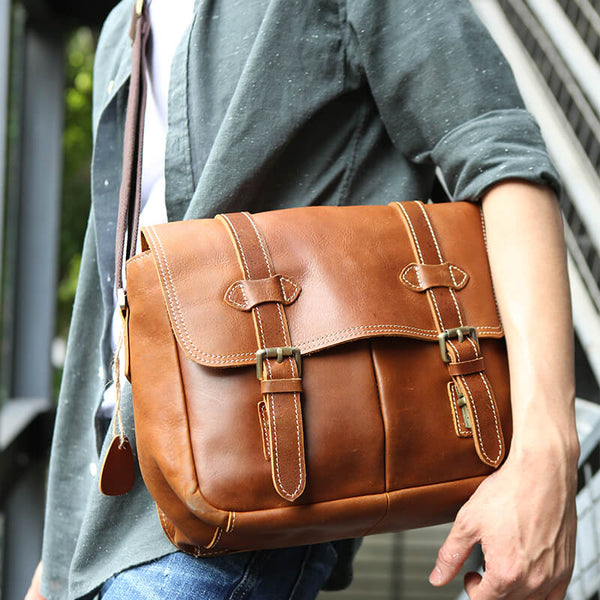 Leather Camera Bag, Crossbody Briefcase Bag For Men, Best DSLR Camera - EchoPurse