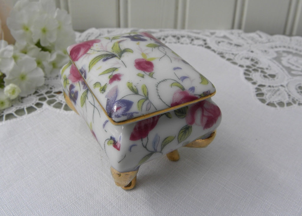 Vintage Lefton Pink Rose Chintz Vanity Ring Trinket Box The Pink