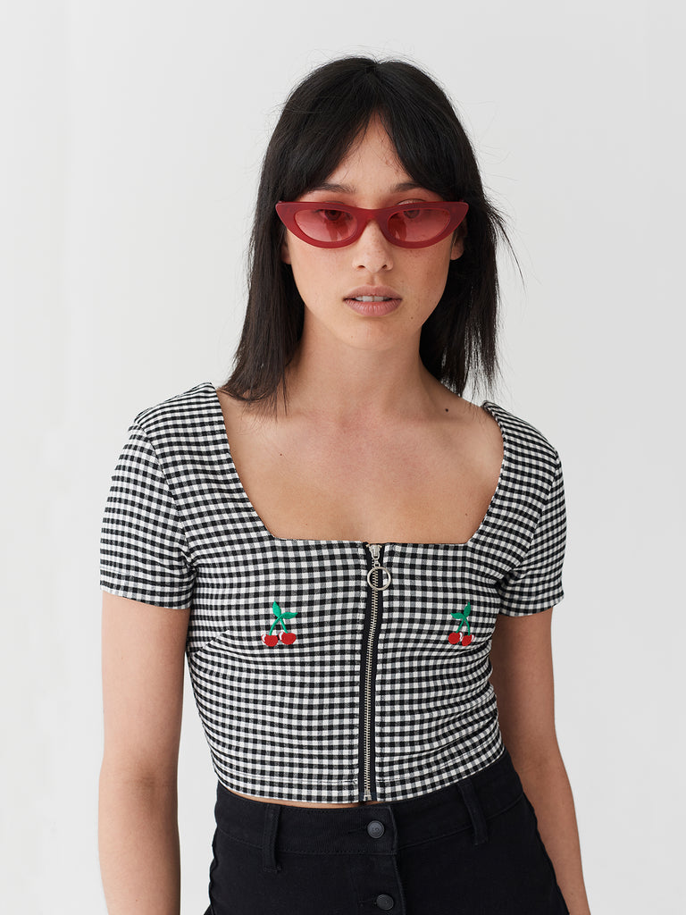 Lazy Oaf Cherry Boob Gingham Top 