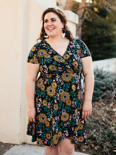 Valentine's Day Dresses by Mata Traders - Plus Size Ainslie Wrap Dress in Black Floral