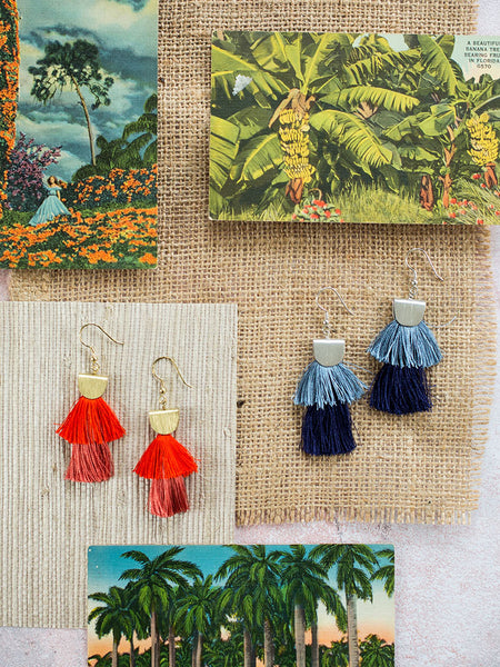 Cozumel Tassel Earrings in Red and Cozumel Tassel Earrings in Blue