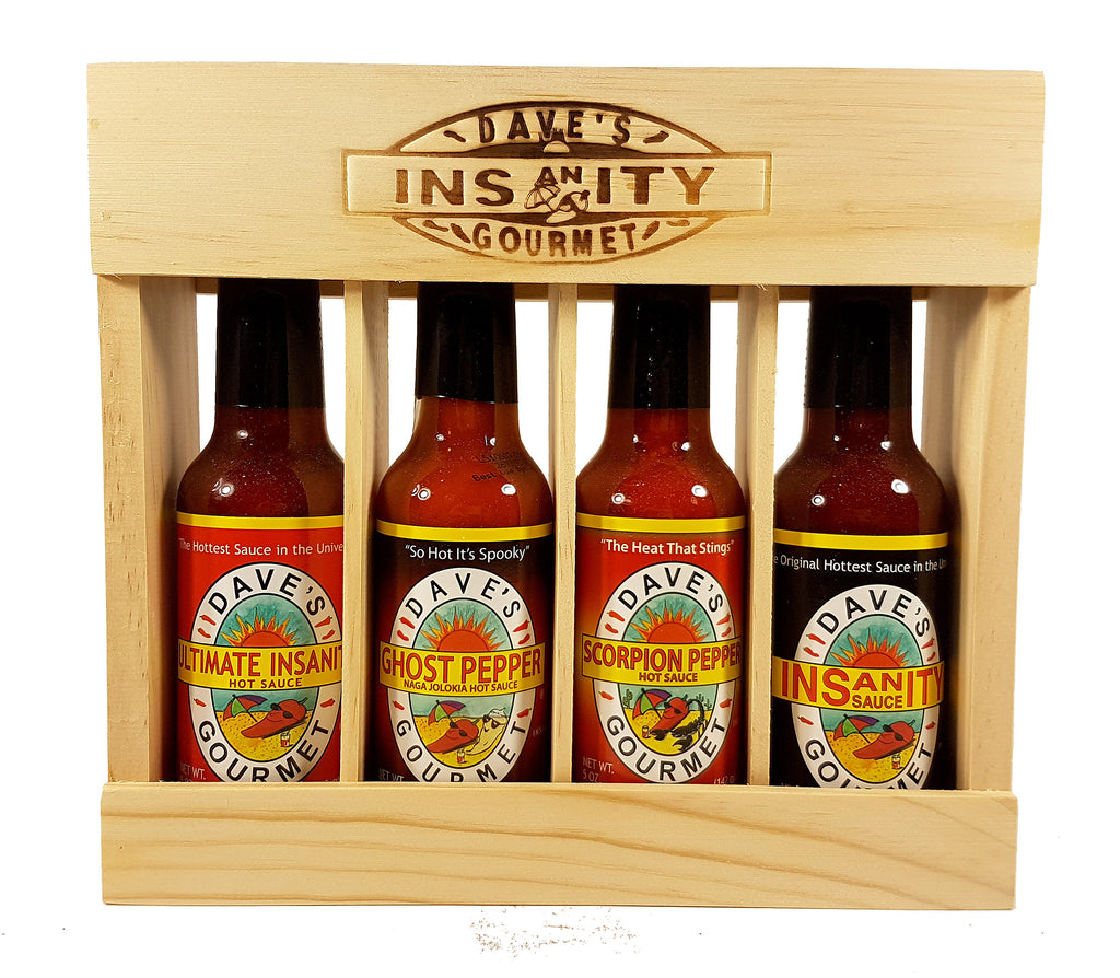 Dave's Gourmet Super Hot Sauce Insanity Wood Crate Gift