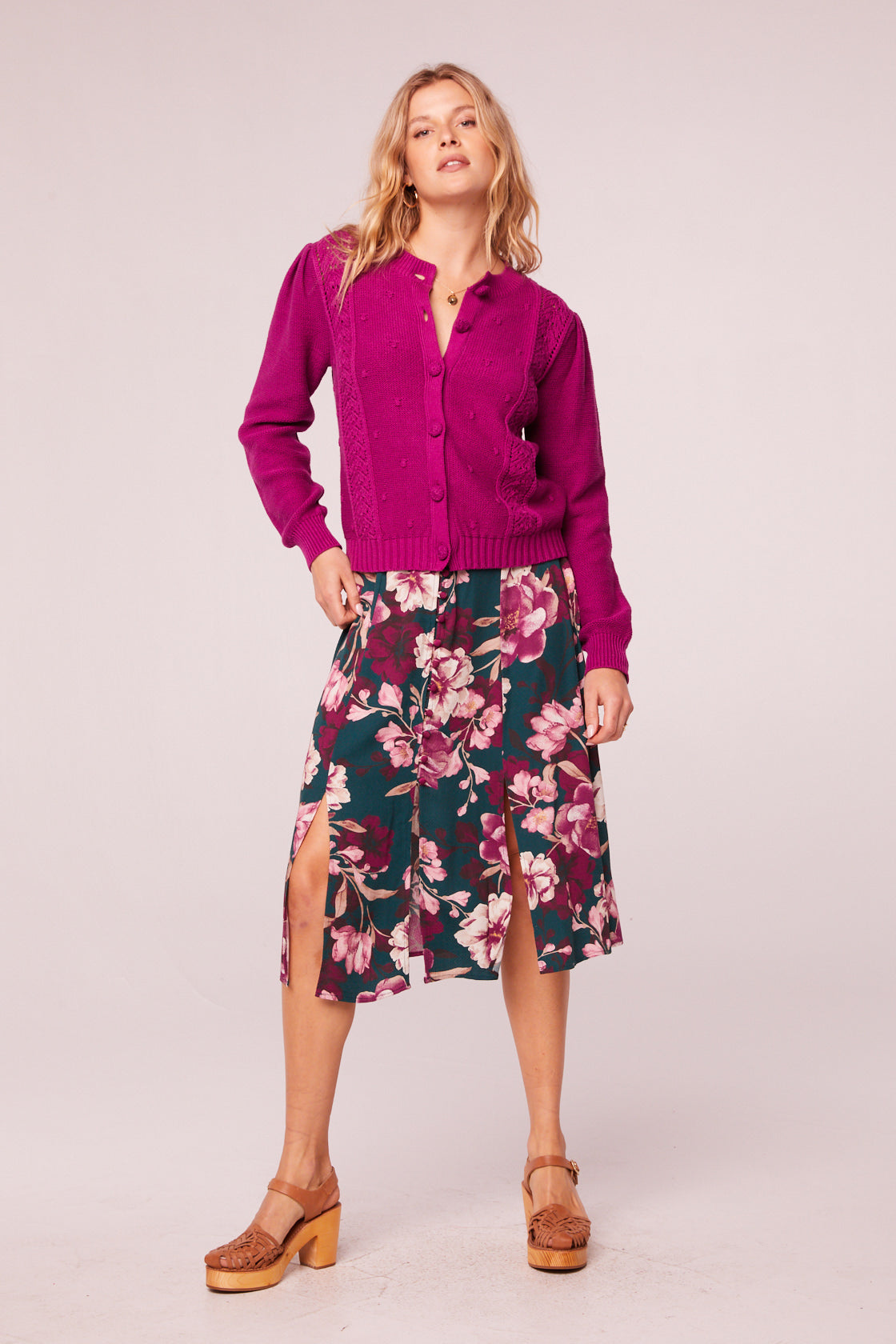 Call Me Pine Floral Button Up Midi Skirt