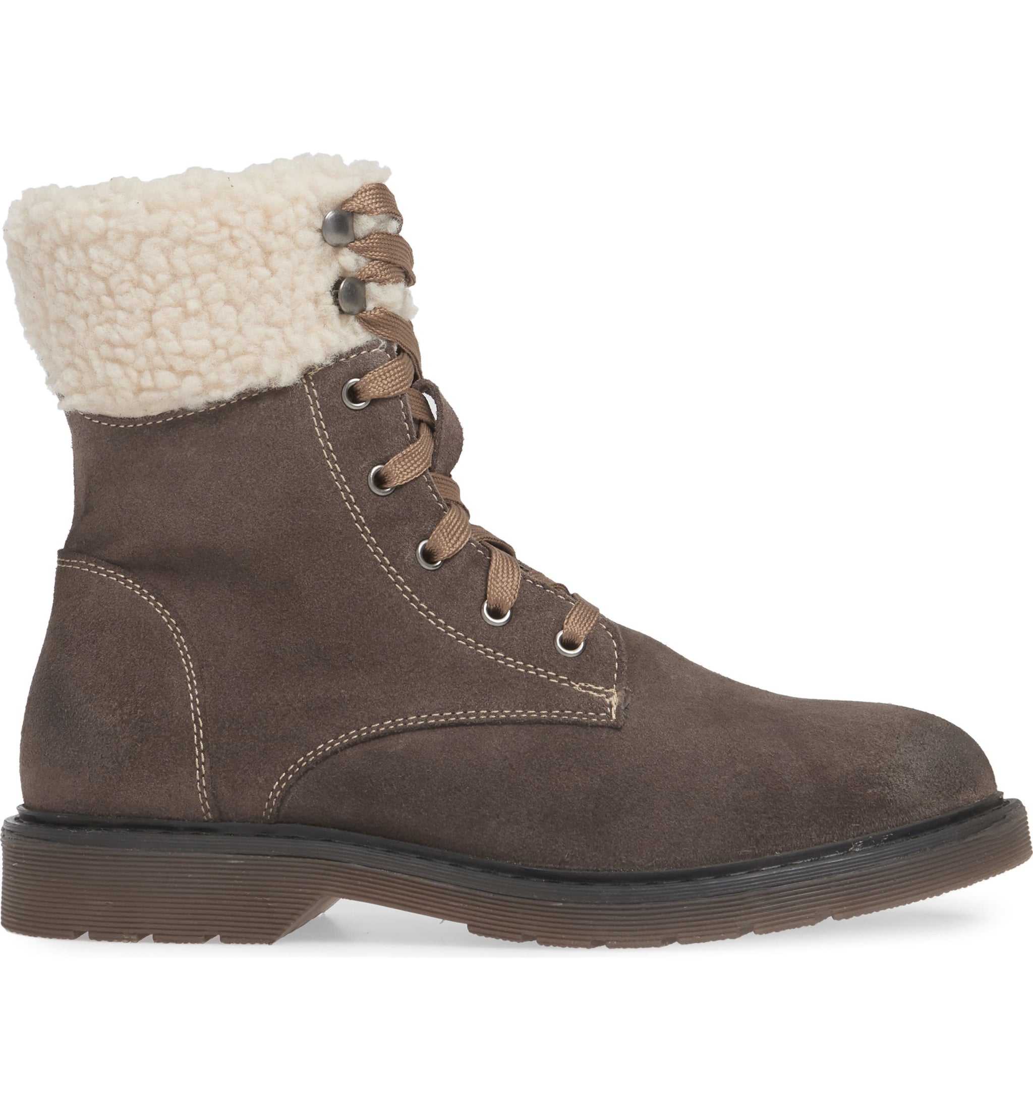 Dillon Grey Fleece Cuff Lace Up Boot Side