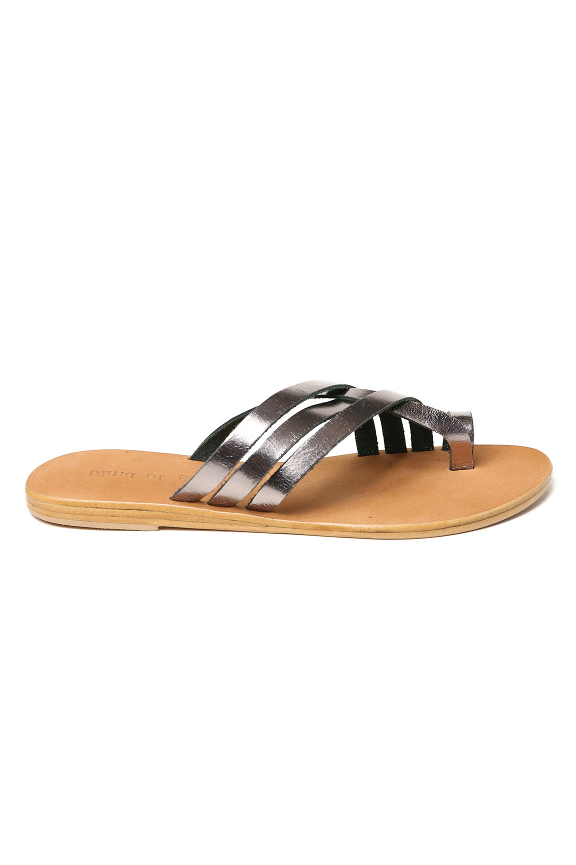 Rose Pewter Leather Strappy Sandal Side