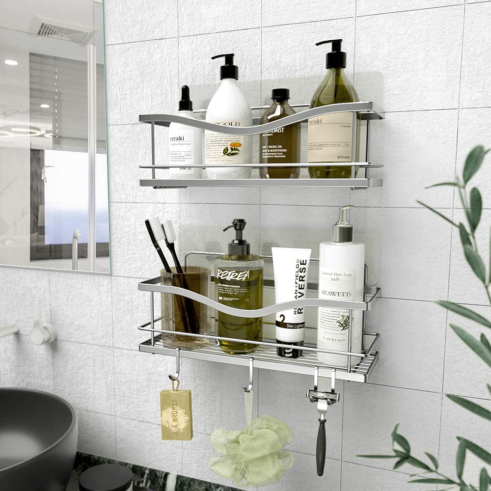 4 Color Traceless Plastic Bathroom Kitchen Storage Rack Organizer Shower Shelf 