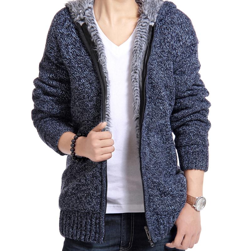 YYWan Autumn and Winter Double Love Plus Velvet Sweater Mens Casual Hooded Jacket