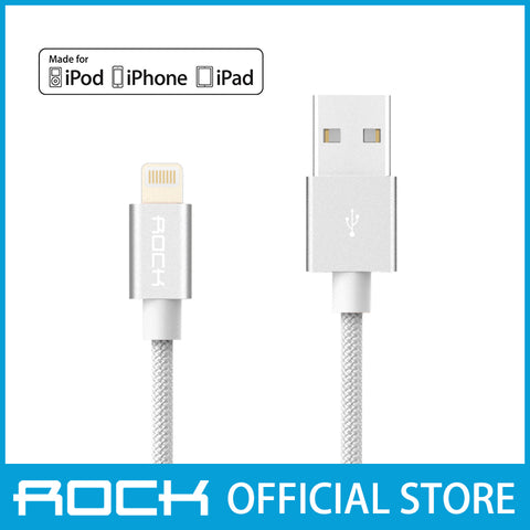 Rock MFI Lightning Nylon Data Cable 1M White