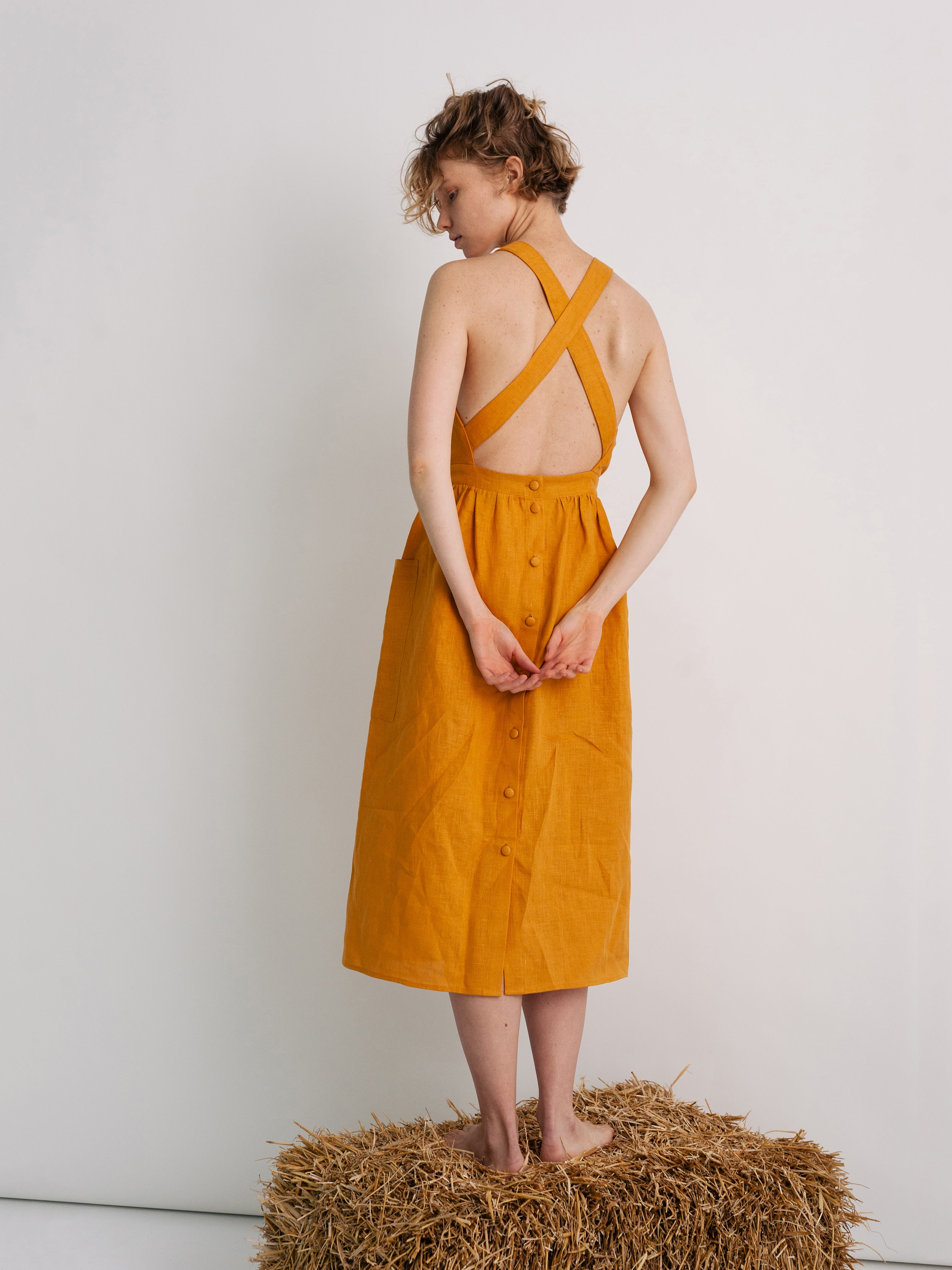 mustard pinafore dress