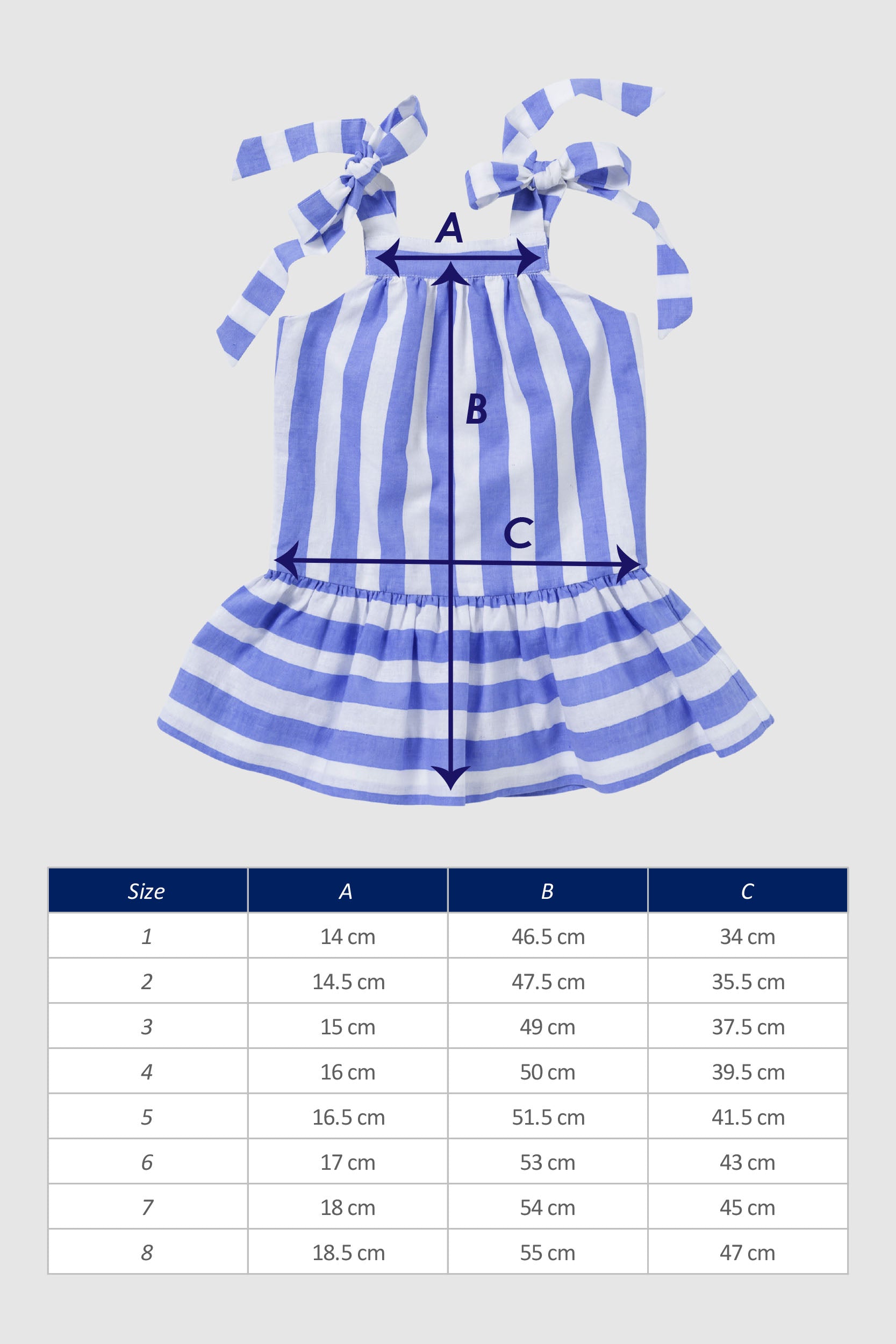 Girls Dress The House of Fox Audrey Stripe Size Chart