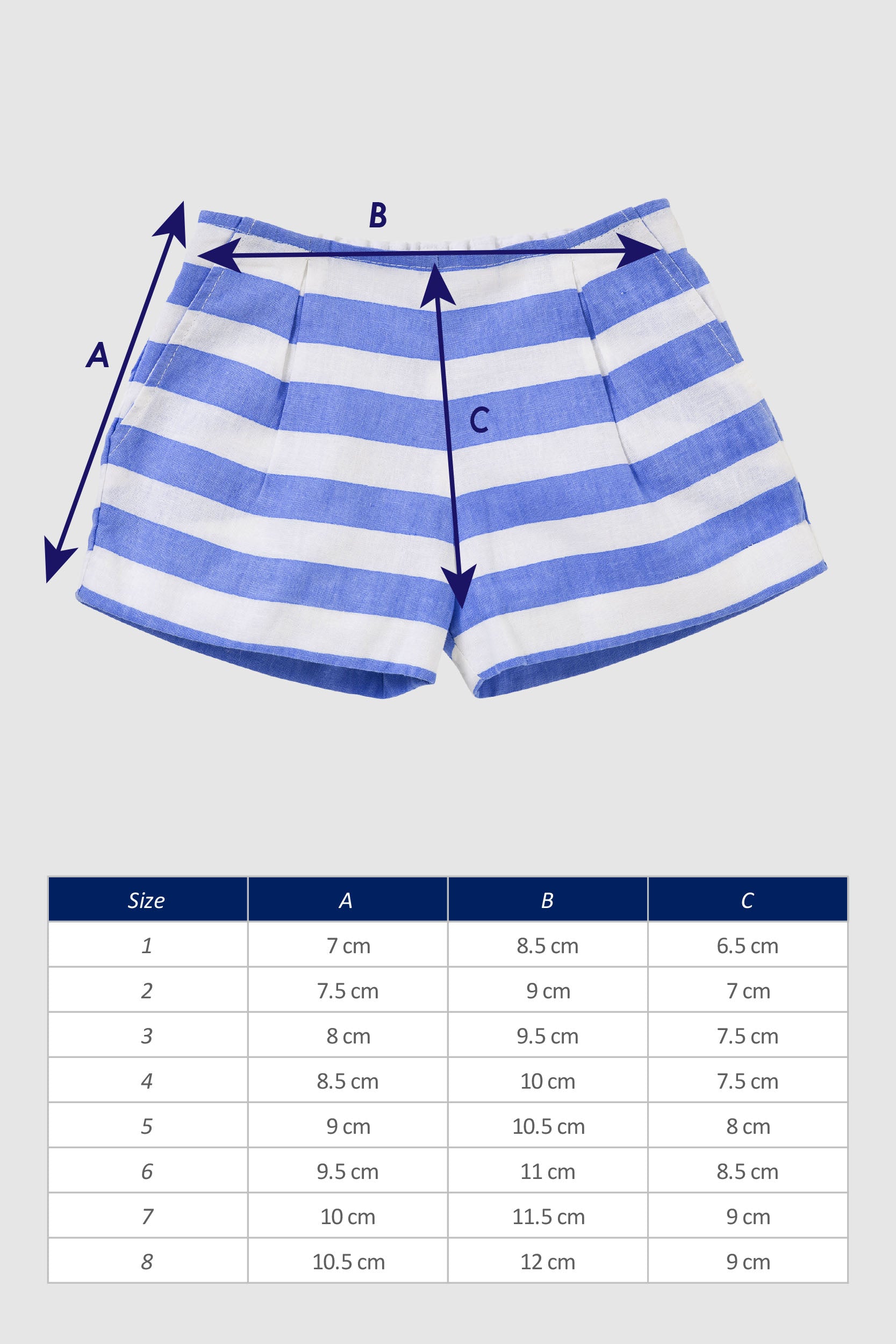 Girls Shorts The House of Fox Mei Stripe Size Chart